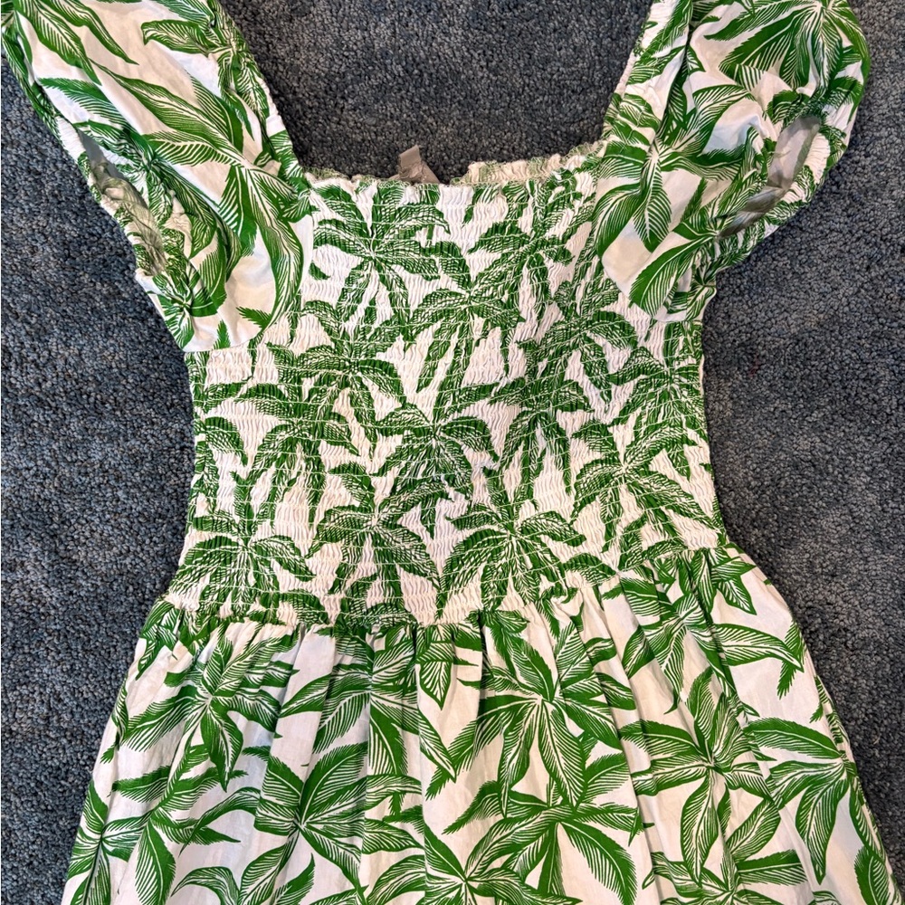 Green Leaf Print boho Maxi Dress